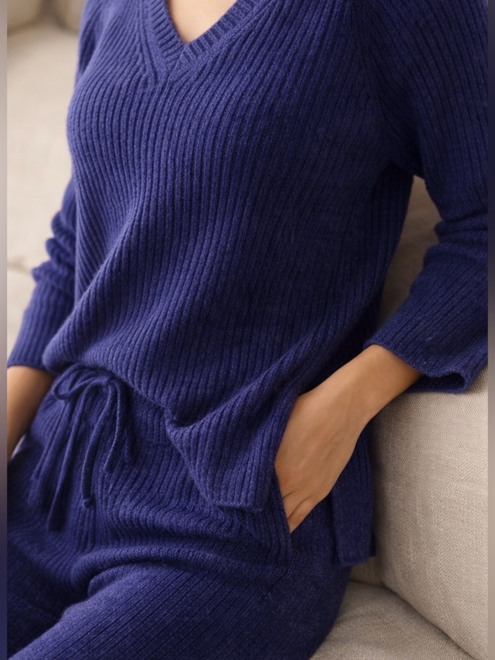 Free People FP Beach Justine Set Ribbed Knit Lounge Sweater Jogger Set Cozy WFH - Picture 5 of 16